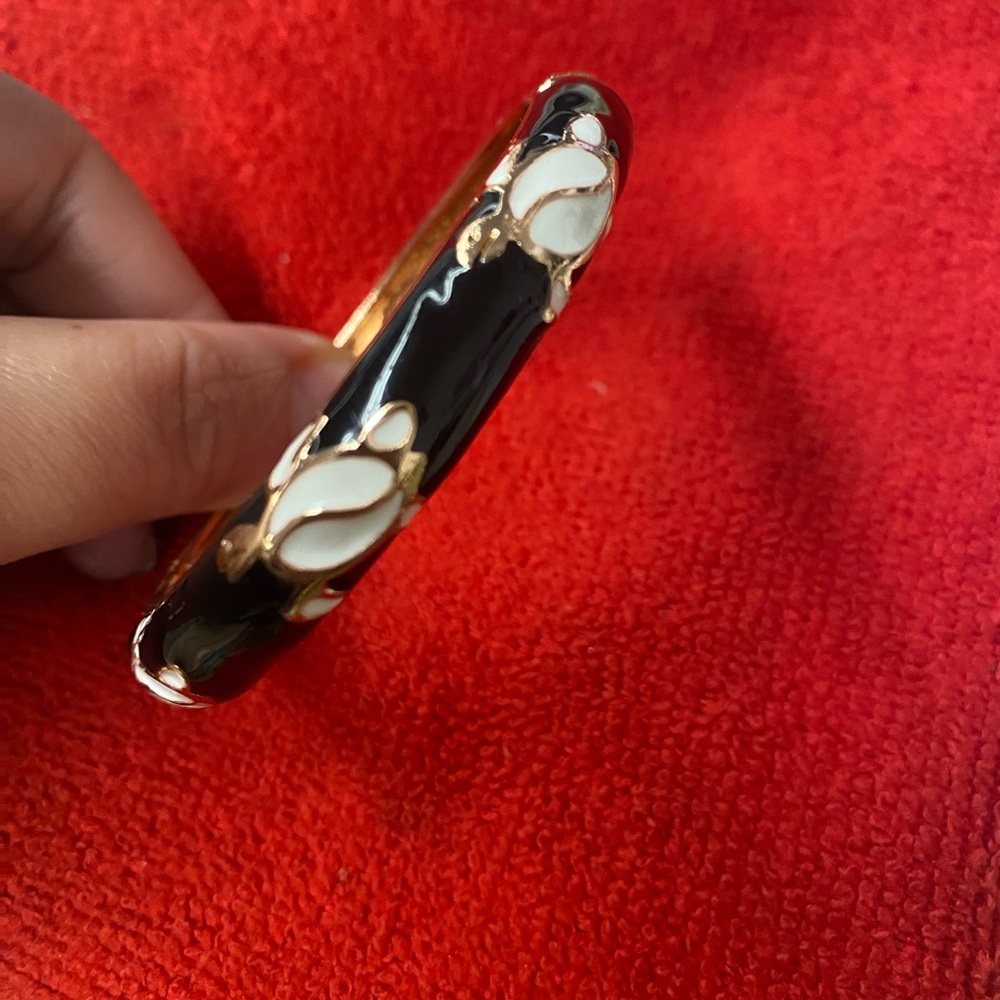 JIU LONG XING Signed wht/rose gold Cloisonne Enamel,Sea Turtle Hinged Bracelet. - Picture 5 of 5